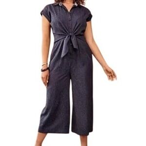 Anthropologie Ett:Twa Womens 0 James Tie Waist Floral Jumpsuit in‎ Navy